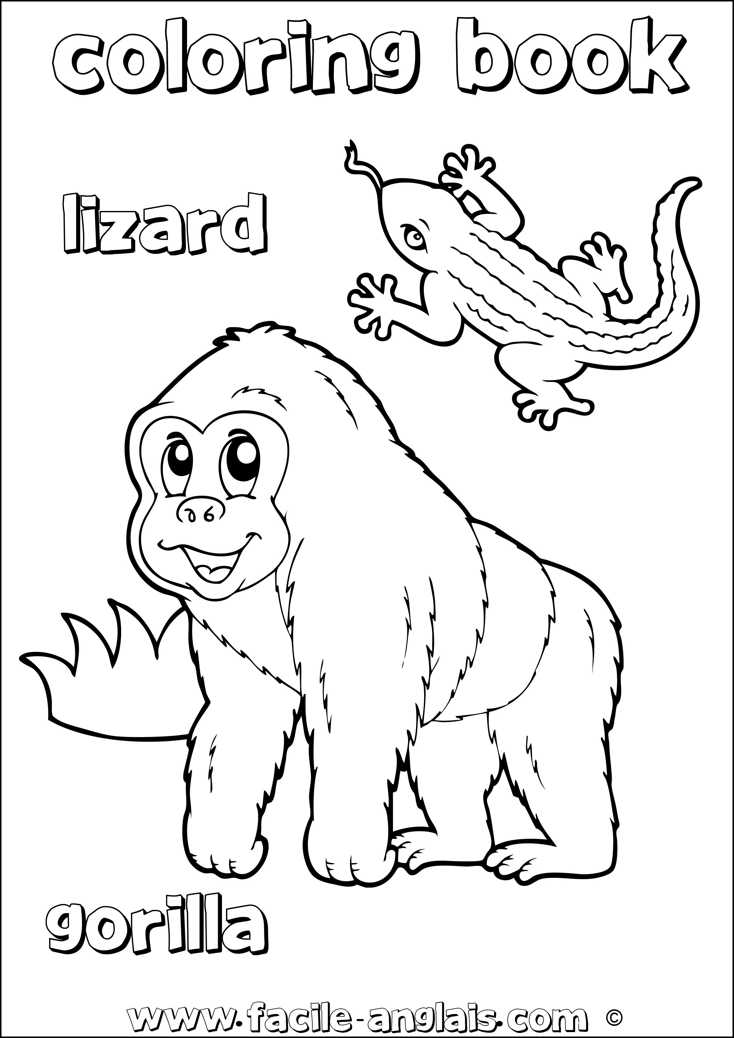 coloring book lizard gorilla