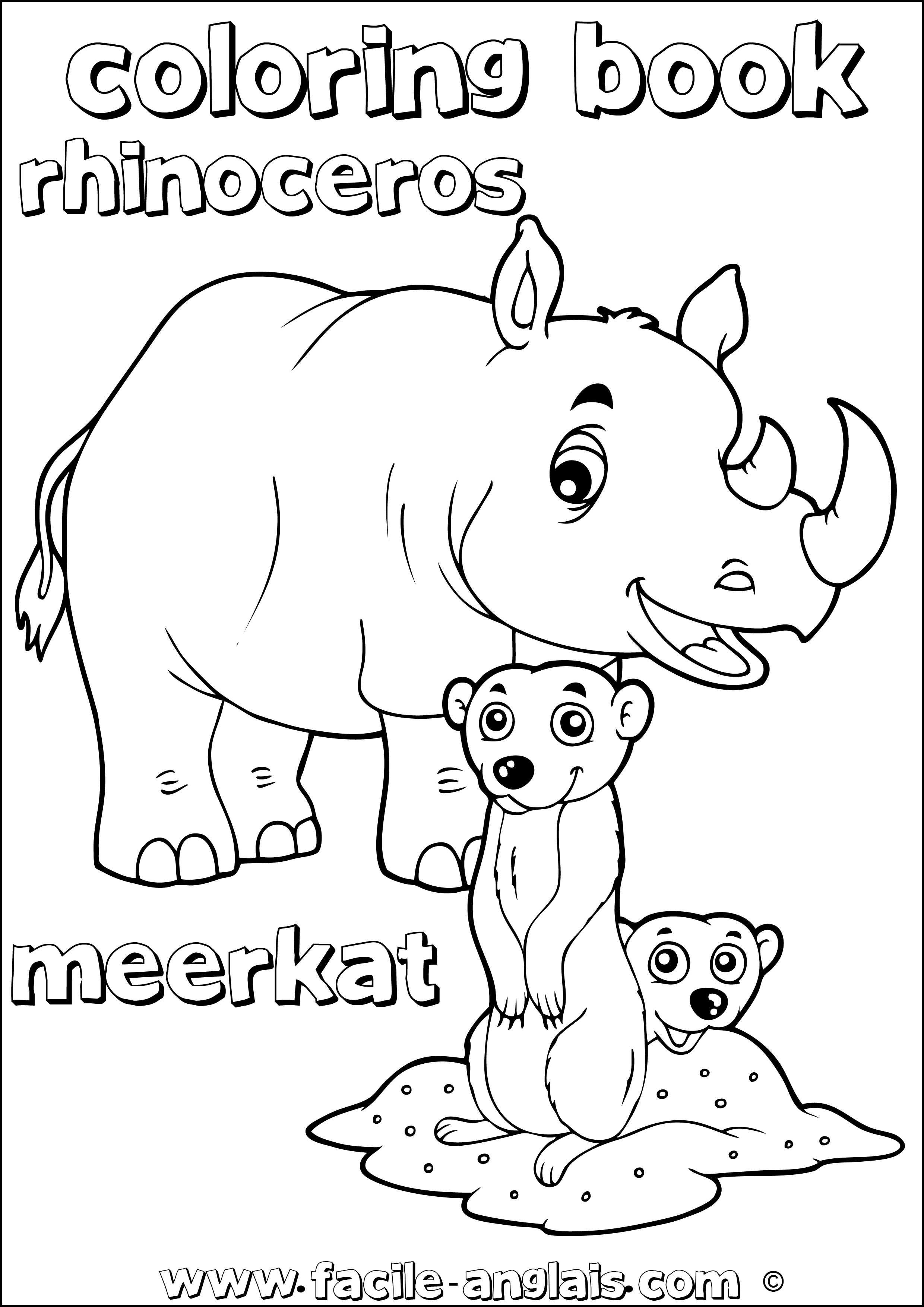 Coloring Book Rhinoceros and Meerkat Coloriage avec un Rhinoceros et un Suricate