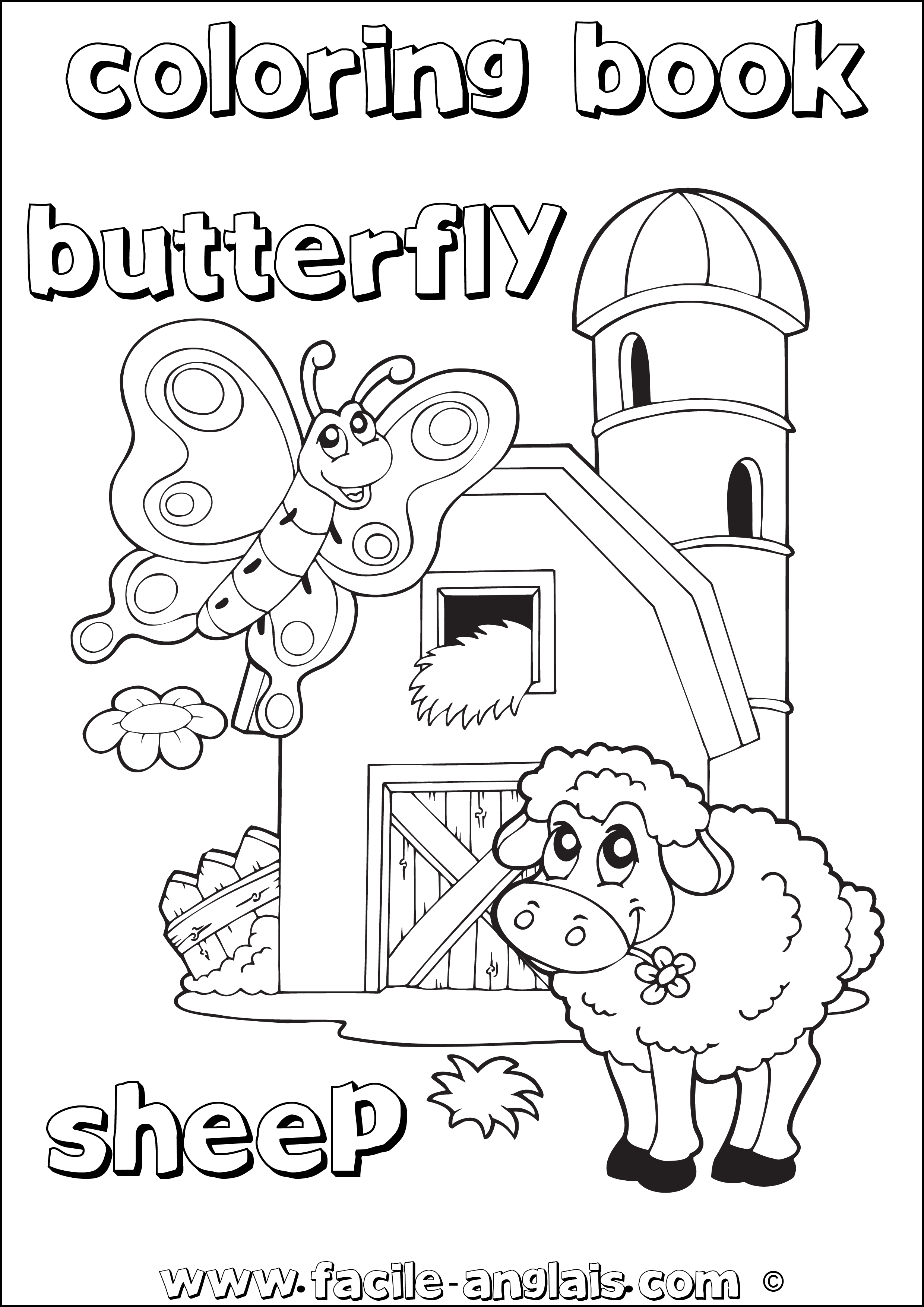 Coloring Book sheep Butterfly (Coloriage mouton papillon)