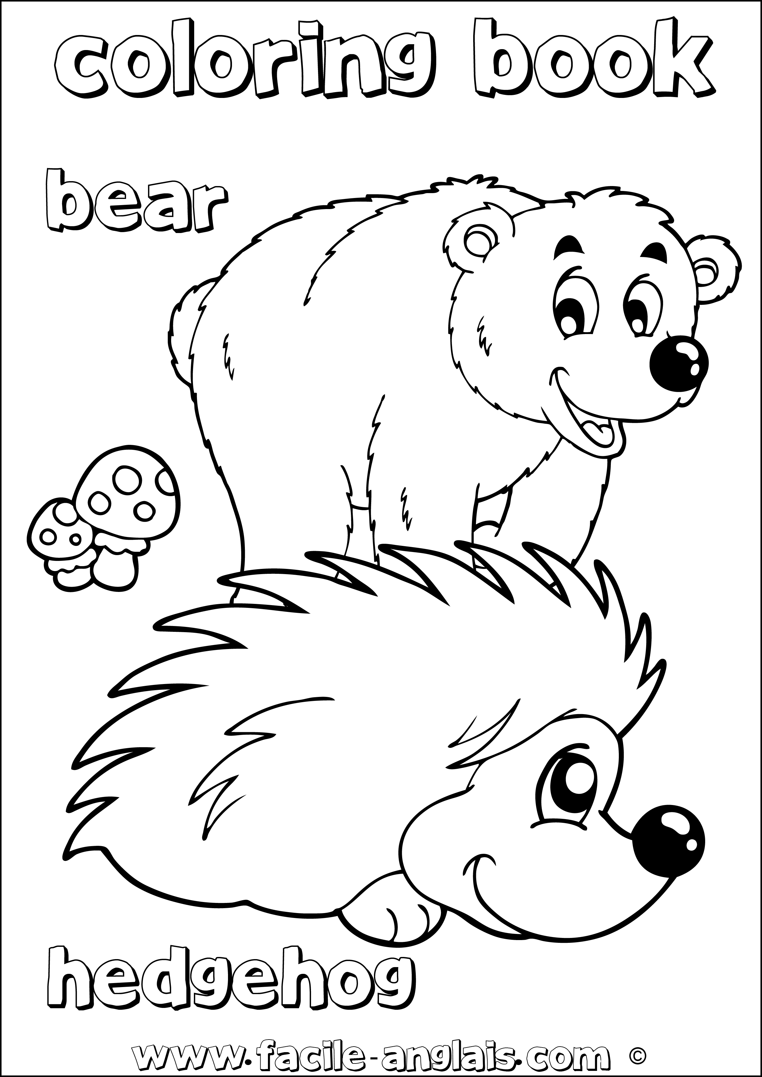 coloring book bear hedgehog