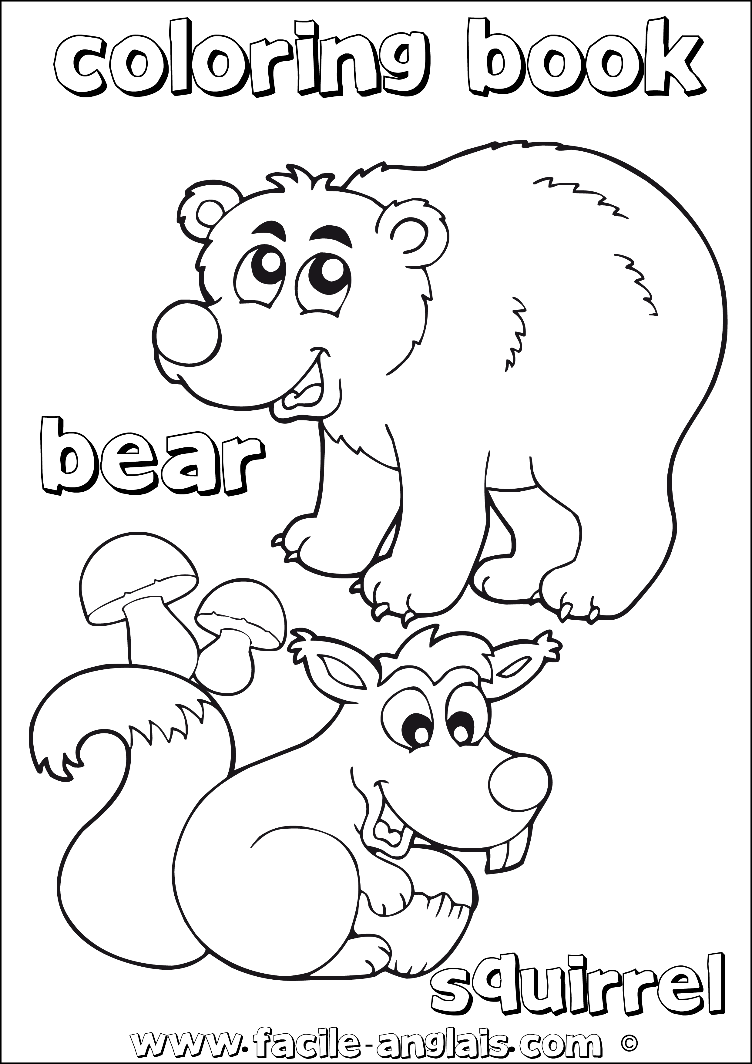 coloring book bear squirrel