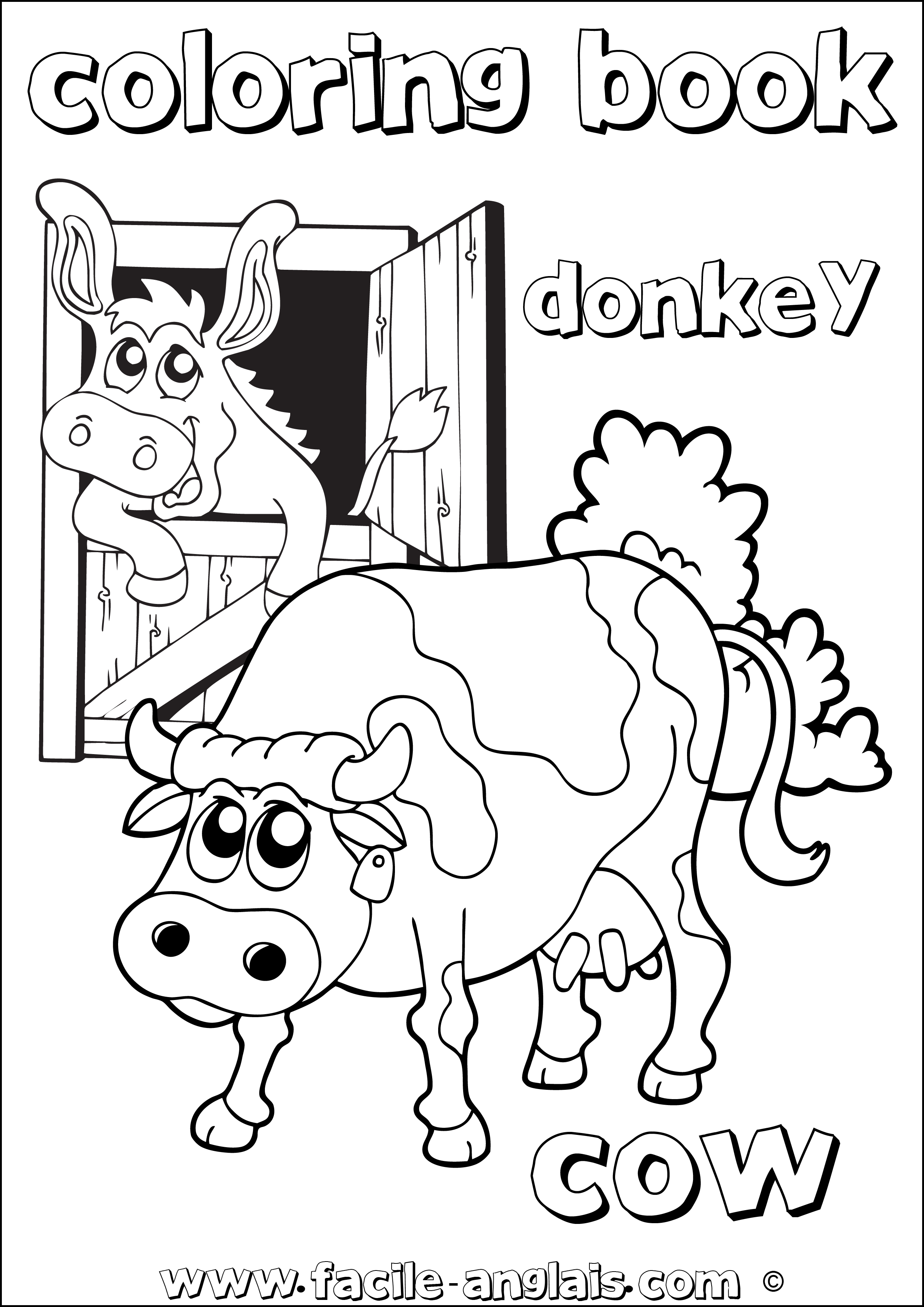 Coloring Book Cow and Donkey (Coloriage Vache et Ane)