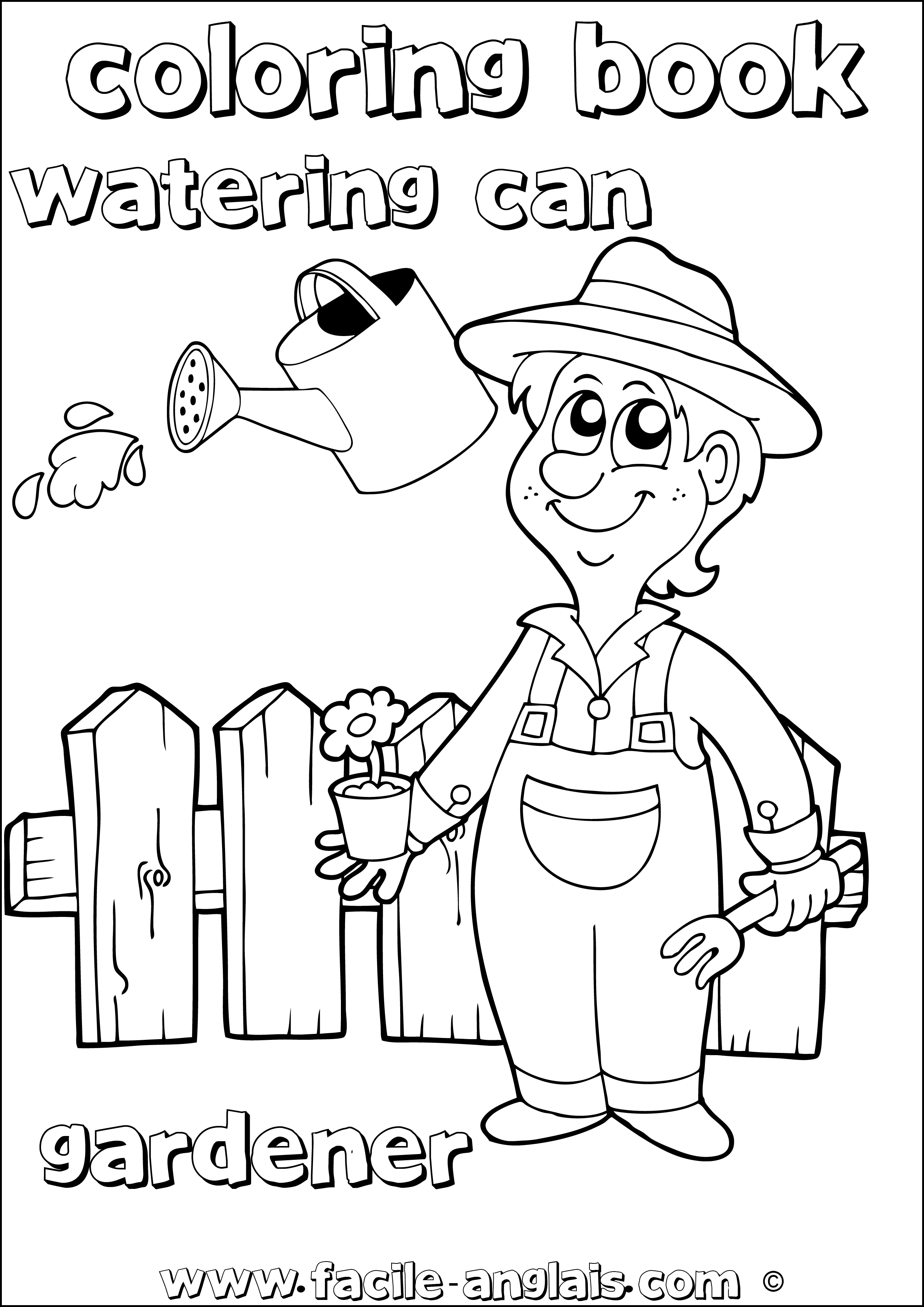 coloring book gardener watering can