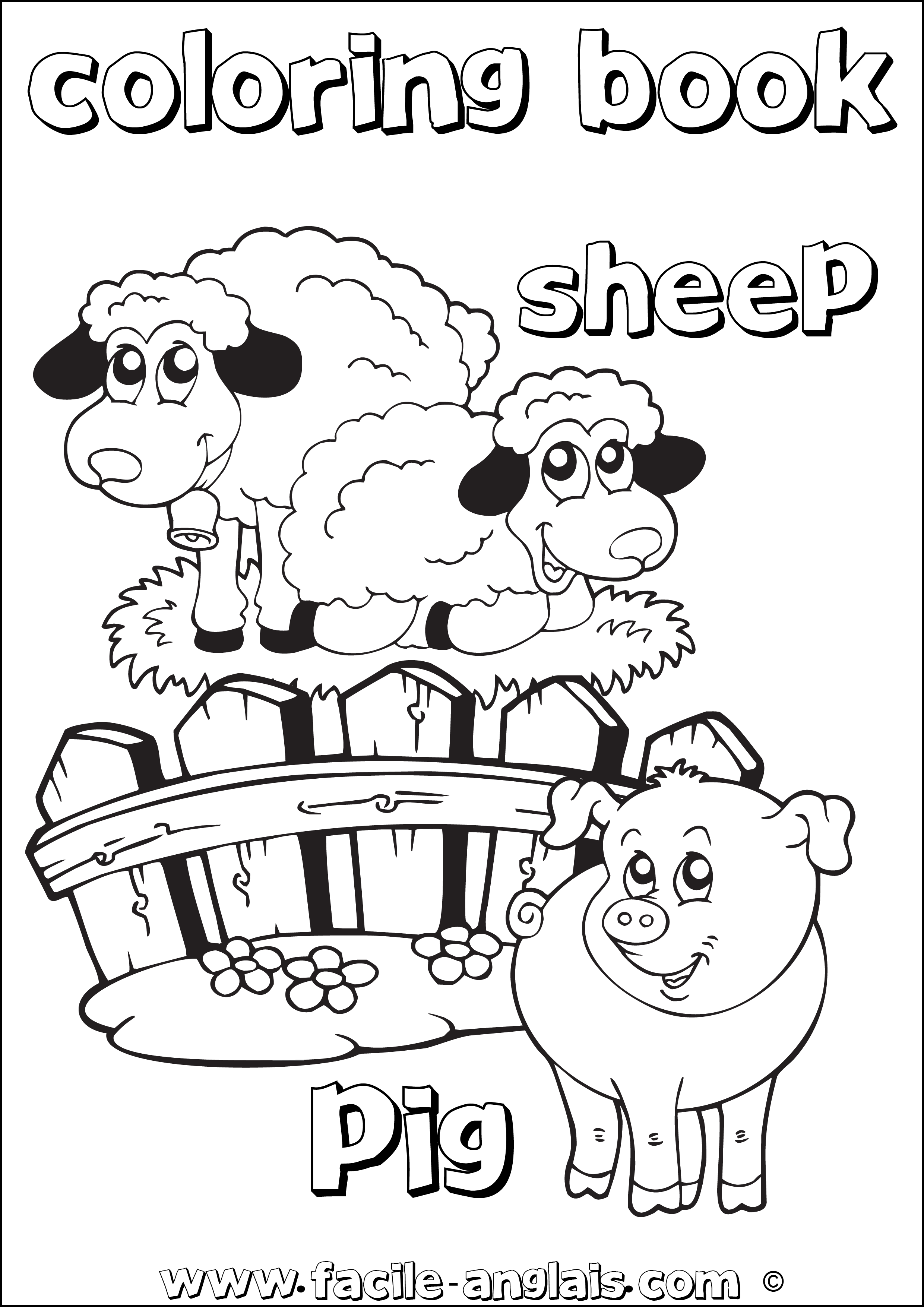 Coloring Book Sheep and Pig (Coloriage Moutons et cochon)
